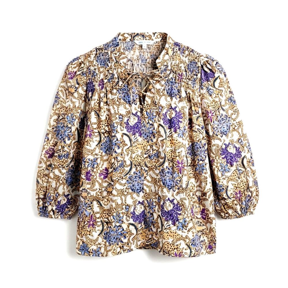 Women’s Floral Paisley Blouse – Purple Blue Brown – 3/4 Sleeve Size L